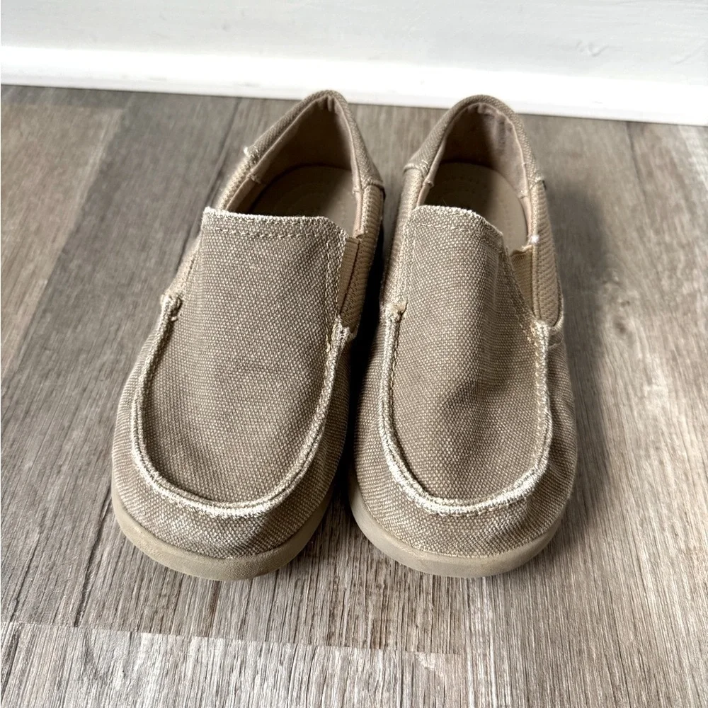 Crocs Santa Cruz Loafers Canvas Slip On Shoes Kids Toddlers Beige Tan Size 12